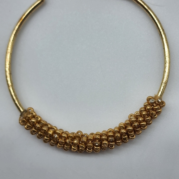 NWOT Bronze Beaded Gold Tone Metal Hoop Earrings - Picture 2 of 5